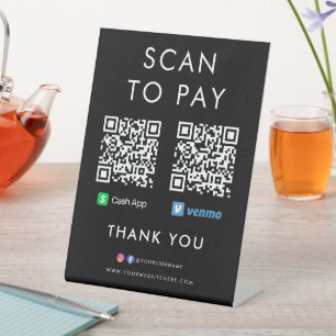 Signe De Table Merci Cash App Venmo Scan to Pay QR Code noir