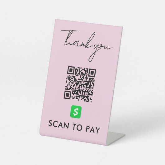 Signe De Table Merci CashApp QR Code numérisation pour payer rose (Recto)