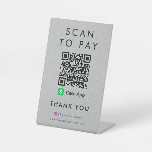 Signe De Table Merci CashApp Scan pour payer QR Code moderne gris (Recto)
