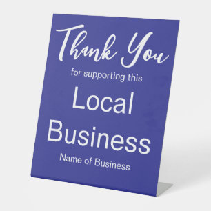 Signe De Table Merci de Soutenir Cette Entreprise Locale Bleue