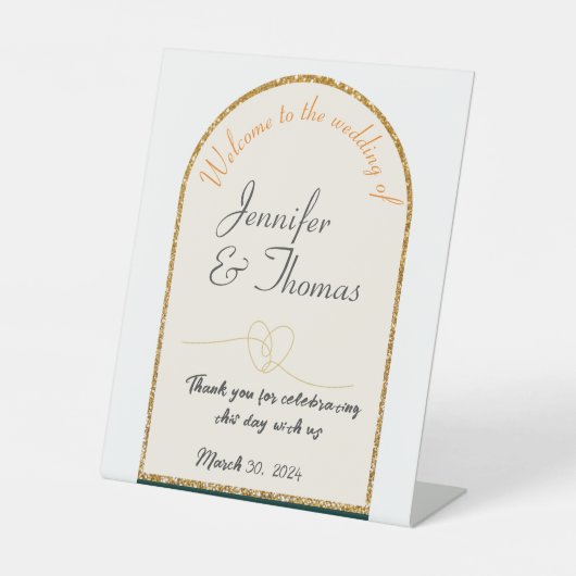 Signe De Table Merci pour célébrer notre mariage/or (Recto)