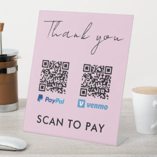 Signe De Table Merci Venmo Paypal QR Code Scan pour payer rose