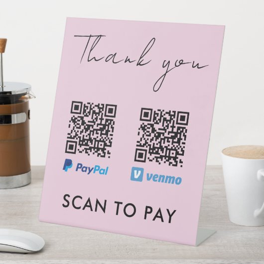 Signe De Table Merci Venmo Paypal QR Code Scan pour payer rose (In SItu)