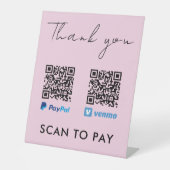 Signe De Table Merci Venmo Paypal QR Code Scan pour payer rose (Recto)