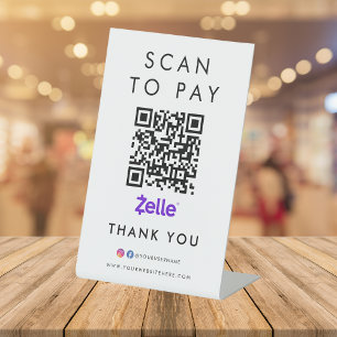 Signe De Table Merci Zelle Modern Scan pour payer le code QR Blan