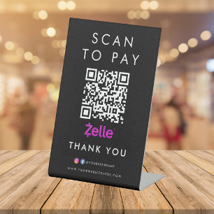 Signe De Table Merci Zelle Modern Scan pour payer QR Code noir