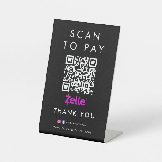 Signe De Table Merci Zelle Modern Scan pour payer QR Code noir (Recto)