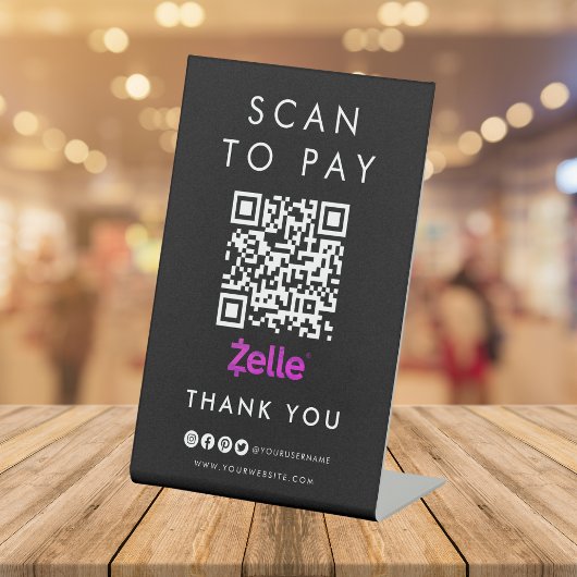 Signe De Table Merci Zelle numérisation pour payer QR Code modern
