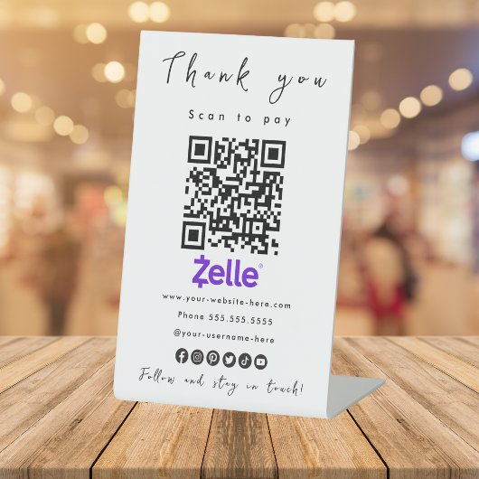 Signe De Table Merci Zelle QR Code Scan pour payer blanc