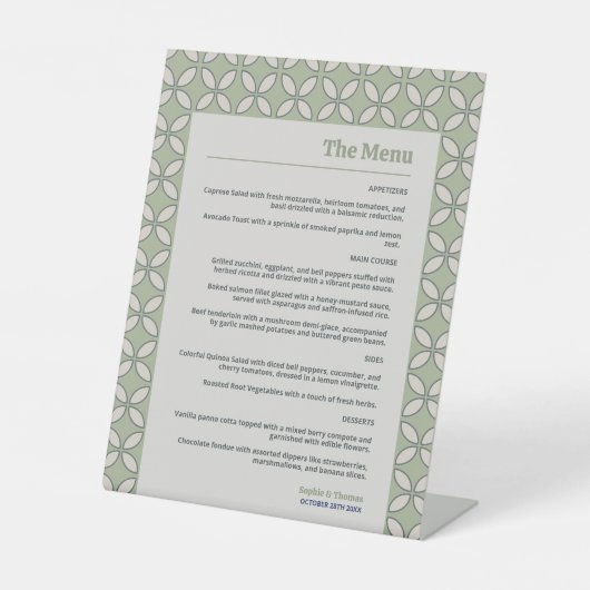 Signe De Table Mid Century Mod Retro Mariage Olive Green Menu (Recto)