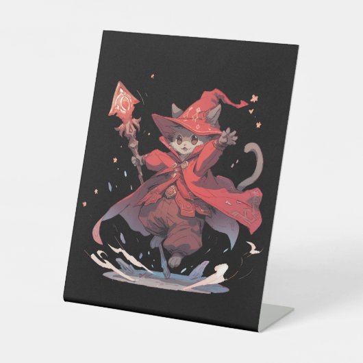 Signe De Table Mignon Héros Chat Mage Rouge (Recto)