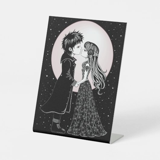 Signe De Table Mignons enfants gothiques emo s'embrassent pour la (Recto)