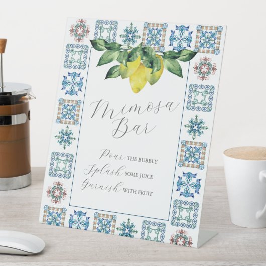 Signe De Table Mimosa Bar Citron bleu et jaune (In SItu)