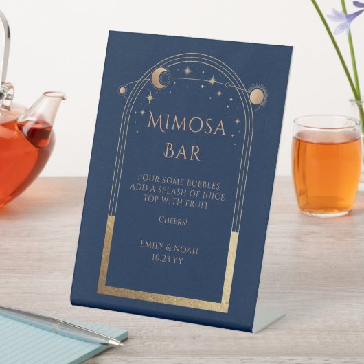 Signe De Table Mimosa Bar Mystical Blue Gold Sun Moon Stars (In SItu)