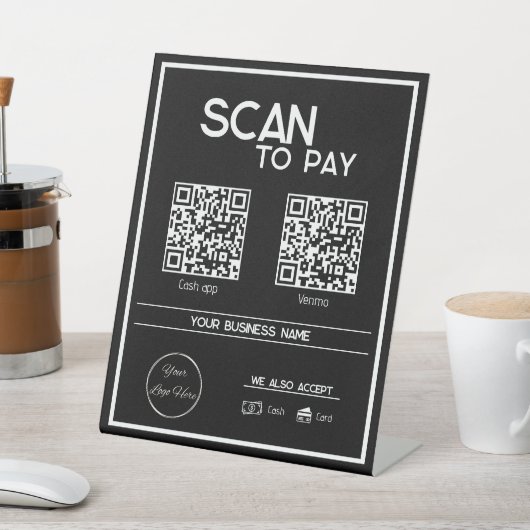 Signe De Table Mini noir 2 QR code simple numérisation à payer (In SItu)