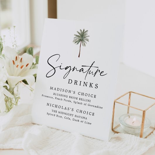 Signe De Table Minimal Palm Tree Wedding Signature Drinks