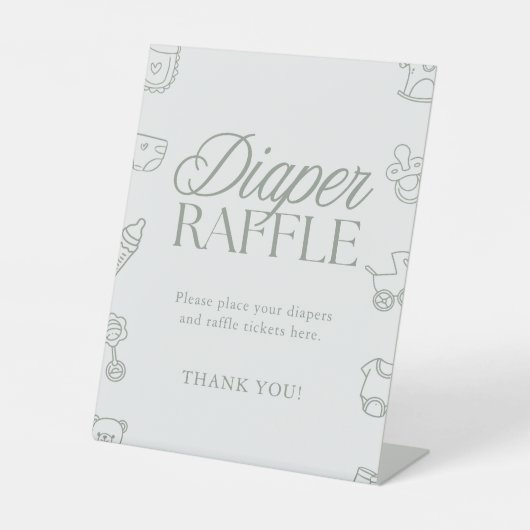 Signe De Table Minimal Sage Green Baby Shower Diaper Raffle Sign (Recto)
