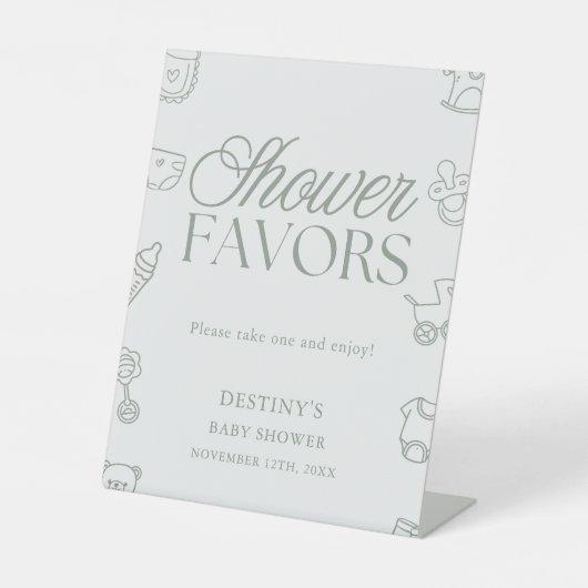Signe De Table Minimal Sage Green Baby Shower Favors (Recto)