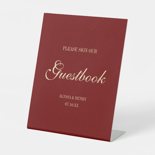 Signe De Table Minimal Script Wine Red "Sign Our Guestbook" (Recto)