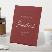 Signe De Table Minimal Script Wine Red "Sign Our Guestbook" (In SItu)