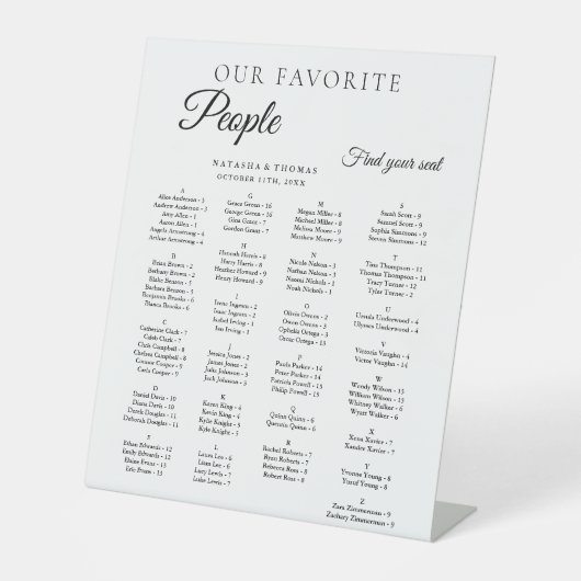 Signe De Table Minimalist Wedding Alphabetical Seating Chart (Recto)