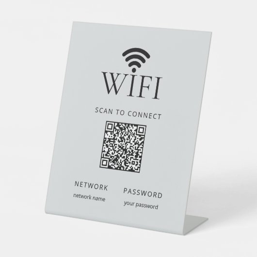 Signe De Table Minimalist WiFi Network Password QR Code Gray (Recto)
