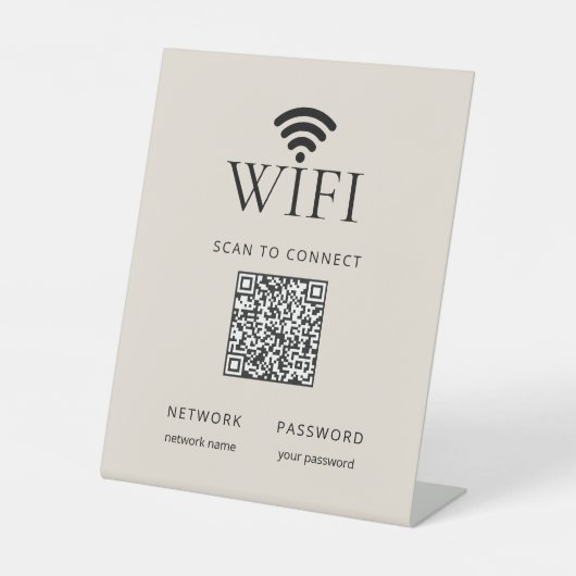 Signe De Table Minimalist WiFi Password Desk Sign QR Code Beige (Recto)