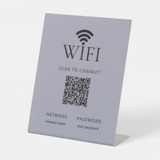 Signe De Table Minimalist WiFi Password Sign QR Code Muted Blue