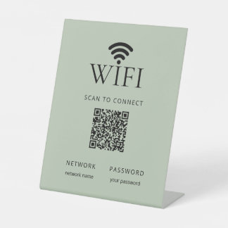 Signe De Table Minimalist WiFi Password Sign QR Code Sage Green