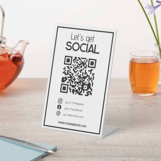 Signe De Table minimum blanc QR code simple me scanner médias soc (In SItu)