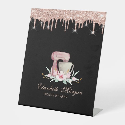 Signe De Table Mixer Flowers Rose Gold Drips Bakery Black (Recto)