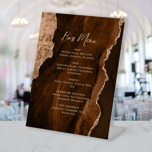 Signe De Table Mocha Brown Gold Agate Wedding Bar Menu
