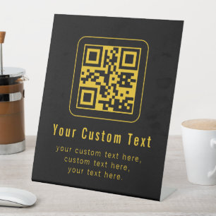 Signe De Table Modèle de QR Code et Texte éditable Noir et Or