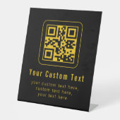 Signe De Table Modèle de QR Code et Texte éditable | Noir et Or (Recto)