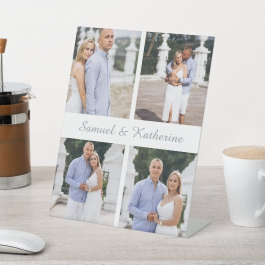 Signe De Table Modern 4 Photo Collage & Script Name Couple (In SItu)