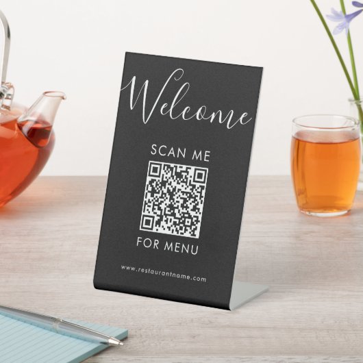 Signe De Table Modern Black QR Code Menu Welcome Scan Me (In SItu)
