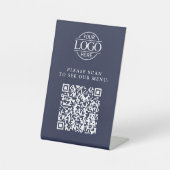 Signe De Table Modern Blue Custom Business Logo QR Code Menu  (Recto)