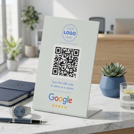Signe De Table Modern Blue & White Business Review QR Code