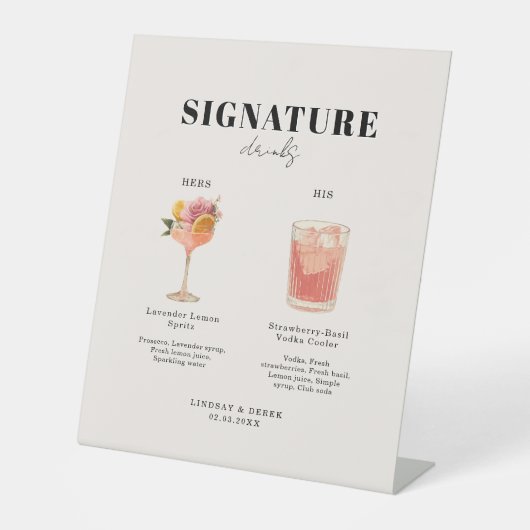 Signe De Table Modern Bold Font His & Hers Drinks Wedding (Recto)