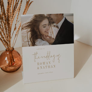 Signe De Table Modern Chic Vintage Gold Photo Mariage Bienvenue