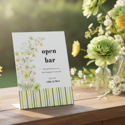 Signe De Table Modern Citrus Wildflower Stripe Wedding Open Bar