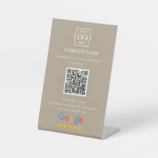 Signe De Table Modern Custom Google Reviews QR Code Business Logo (Recto)