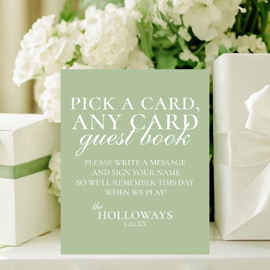 Signe De Table Modern Elegant Sage Green Playing Card Guest Book