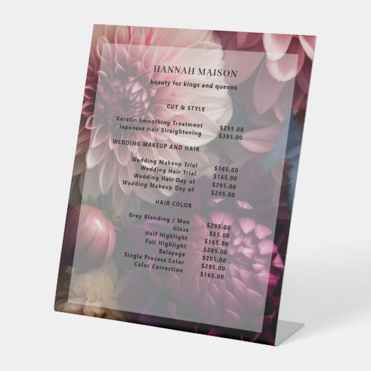 Signe De Table Modern Flower Salon Pricelist (Recto)