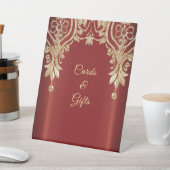 Signe De Table Modern Gold Red Floral Tabletop Signs (In SItu)