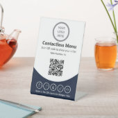 Signe De Table Modern Navy Blue Custom Logo Contact Menu OCR (In SItu)