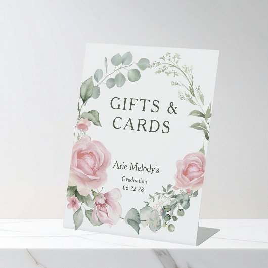 Signe De Table Modern Pink Roses Script Graduation Gifts & Cards