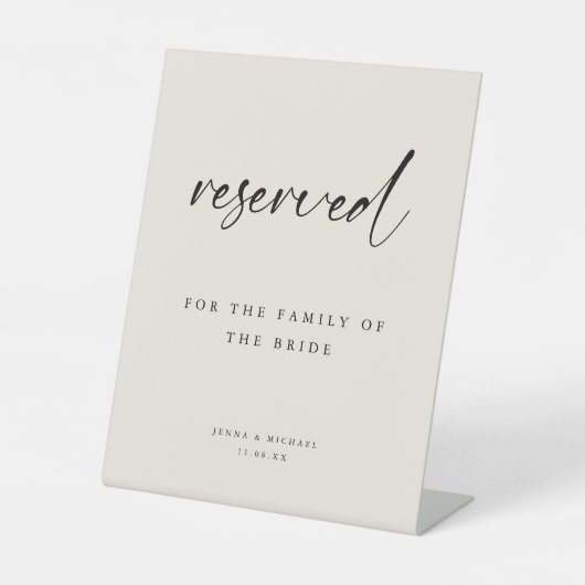 Signe De Table Modern "Reserved" Beige Script Wedding (Recto)