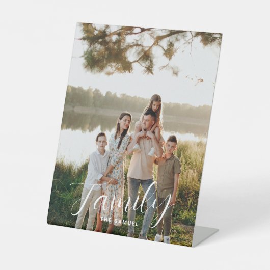 Signe De Table Modern Script Family Photo & Name Custom (Recto)