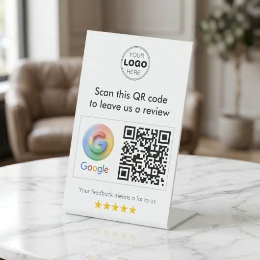 Signe De Table Modern White Minimalist Google Review QR Code